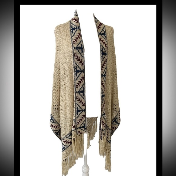 Indigo Thread Co Knit Pashmina Wrap Fringe Boho Aztec S - Picture 1 of 6